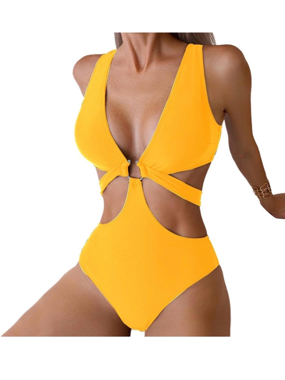 CUPSHE Yellow Cutout One-Piece Swimsuit Size Small